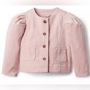 Janie and Jack Girl’s Pastel Pink Puff Sleeve Button Up Corduroy Jacket Size 5-6